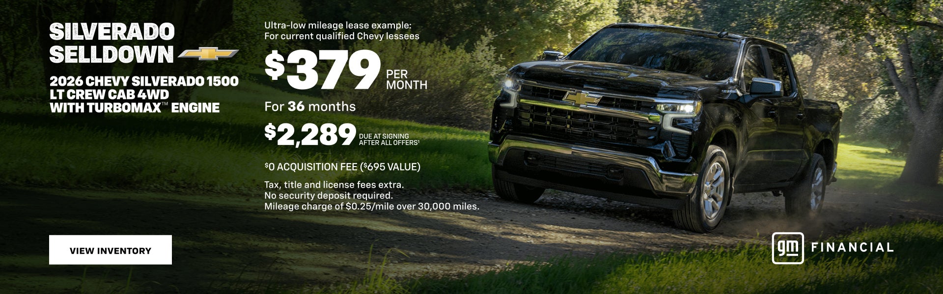 2026 Chevy Silverado 1500 LT Crew Cab 4WD with TurboMax Engine. Ultra-low mileage lease example:...